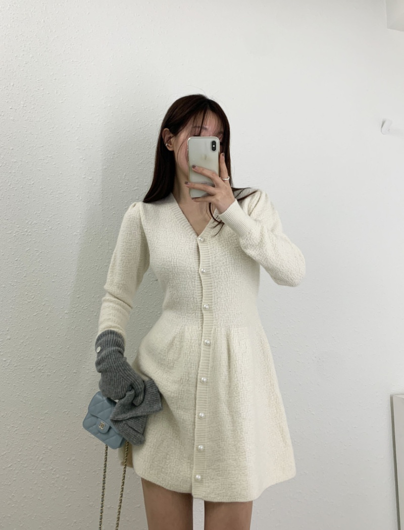 Retro pinched waist Korean style dress