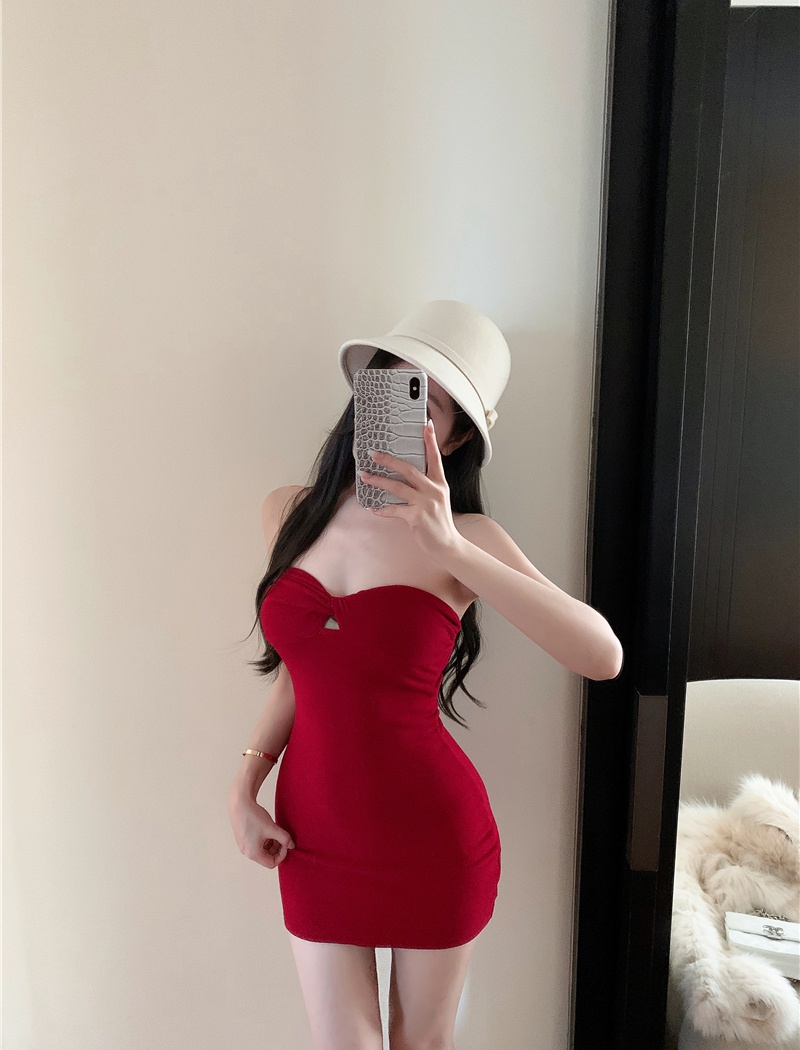 Christmas wrapped chest red package hip dress for women