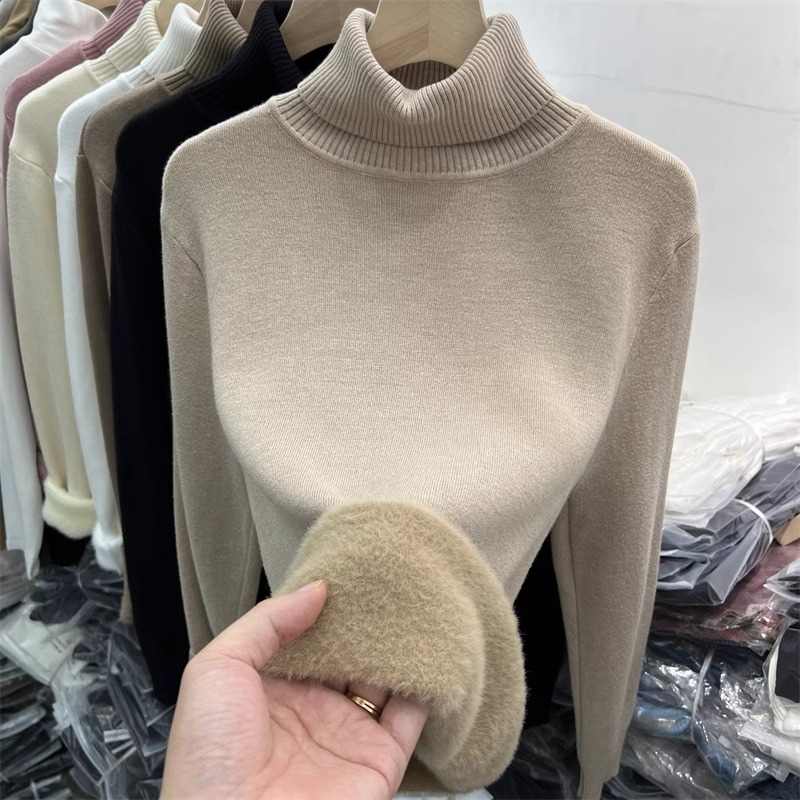 Plus velvet sweater knitted bottoming shirt for women
