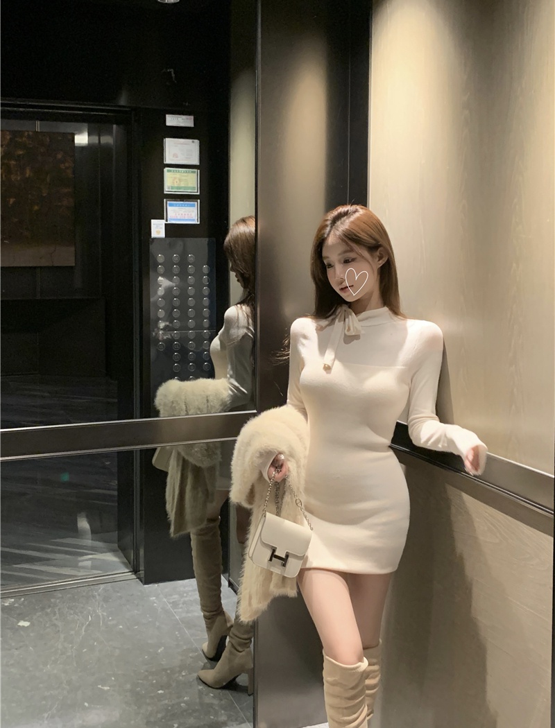 Slim perspective bottoming shirt knitted dress