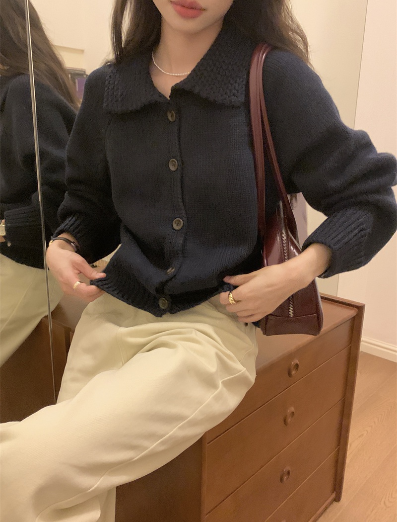 All-match retro long sleeve cardigan pure Korean style sweater