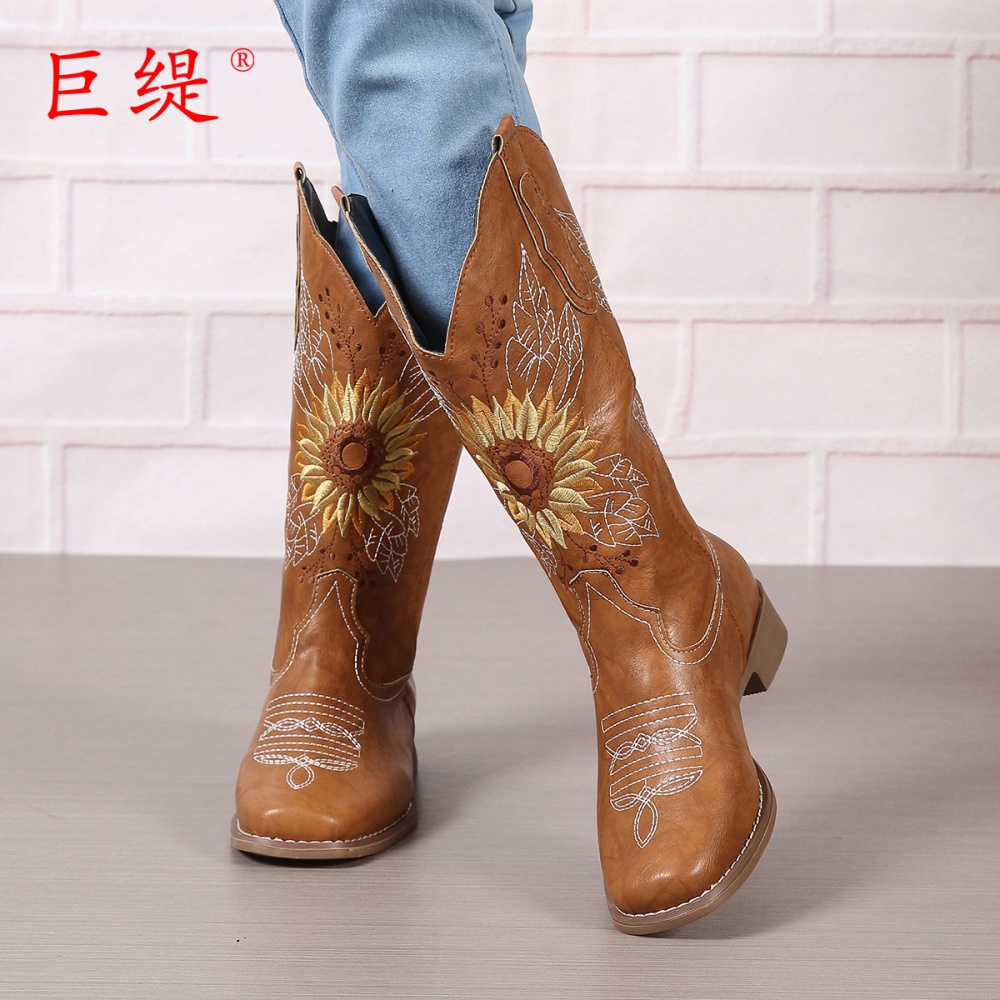 Autumn and winter thigh boots embroidered boots for women
