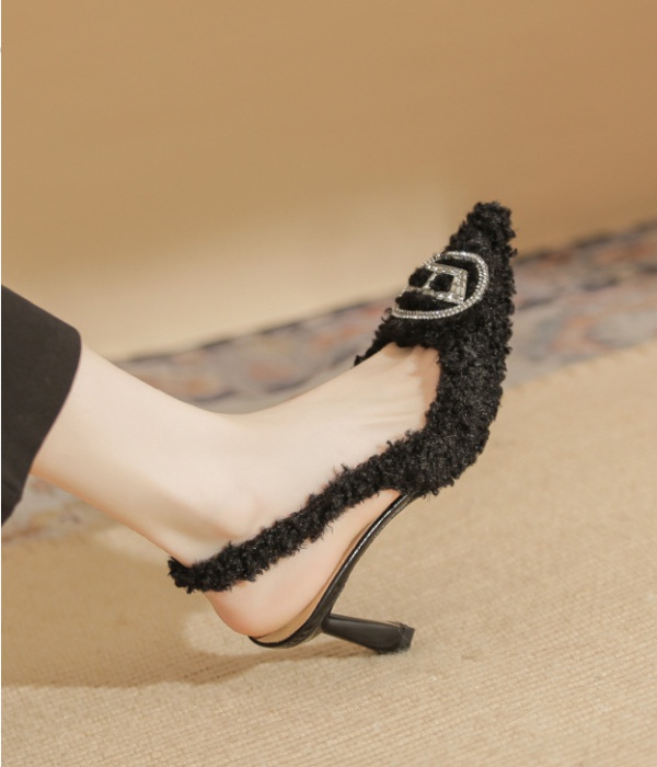 Pointed fine-root high-heeled winter elmo shoes for women