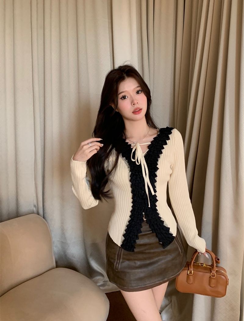 Lotus leaf edges slim bottoming shirt autumn and winter tops