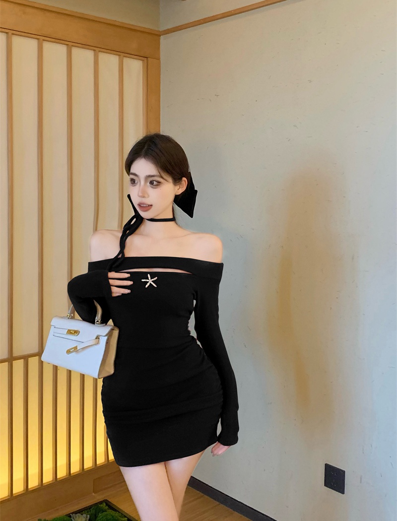 Hollow slim dress autumn and winter T-back for women