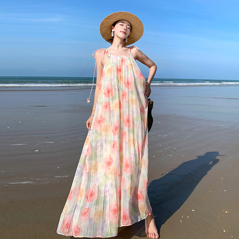 Sling floral dress temperament summer long dress for women