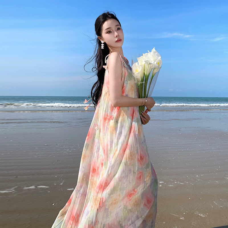 Sling floral dress temperament summer long dress for women