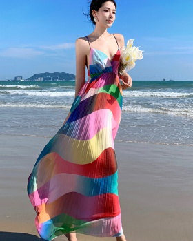 Summer crimp slim candy long temperament modern dress