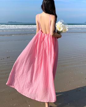 Sling pink lady long dress sandy beach vacation dress