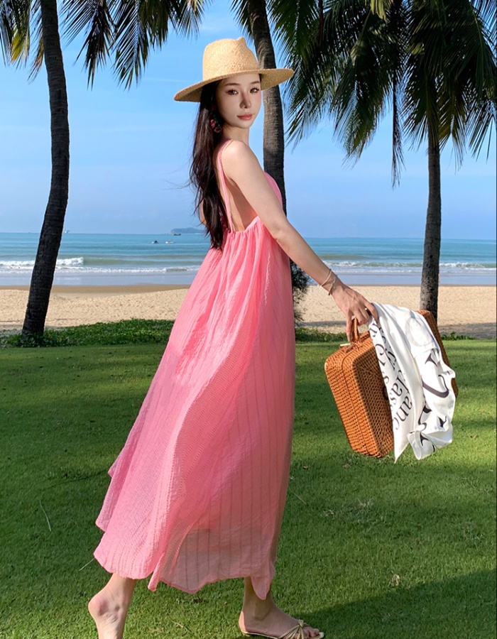 Sling pink lady long dress sandy beach vacation dress