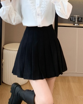 Pleated pure skirt all-match woolen short skirt