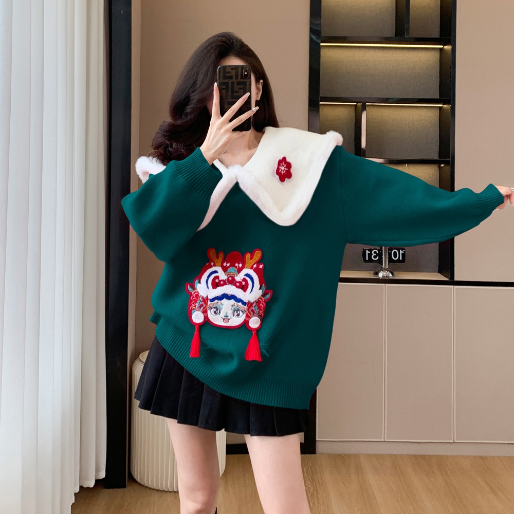 Large lapel loose splice thick elmo lazy sweater