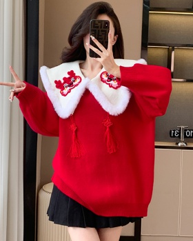 Lazy large lapel elmo thick splice loose sweater