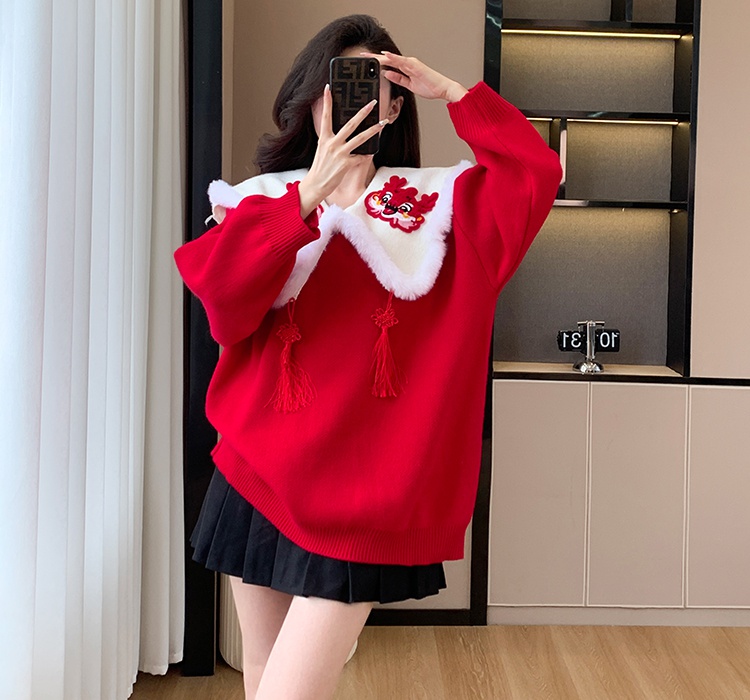 Lazy large lapel elmo thick splice loose sweater
