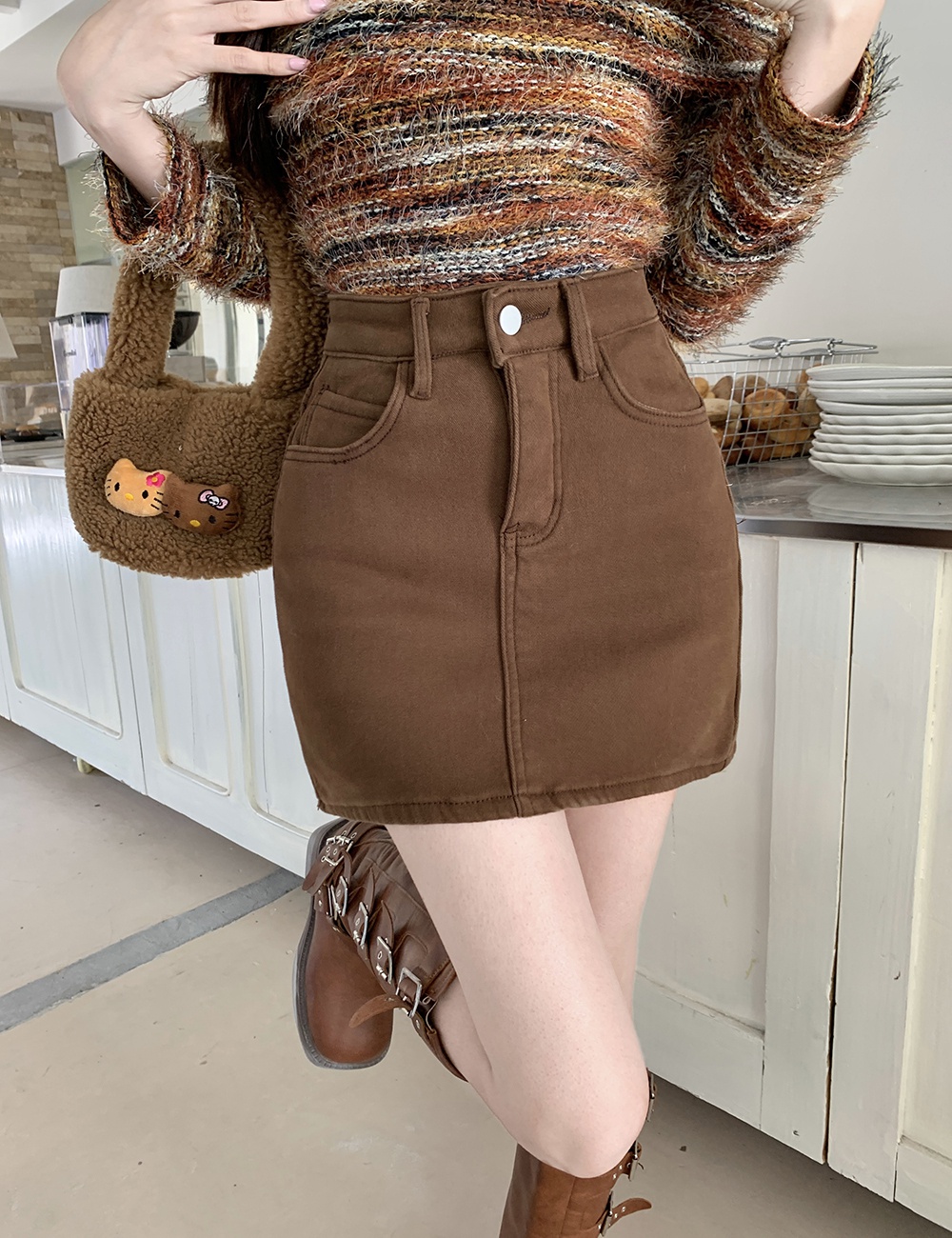 A-line retro short skirt anti emptied thermal pants for women
