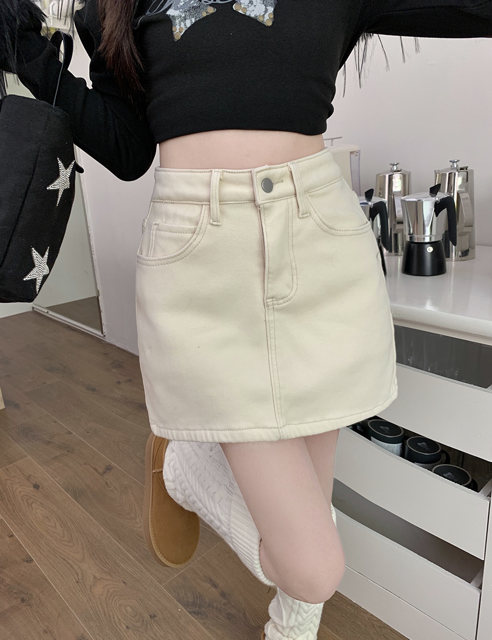 A-line retro short skirt anti emptied thermal pants for women