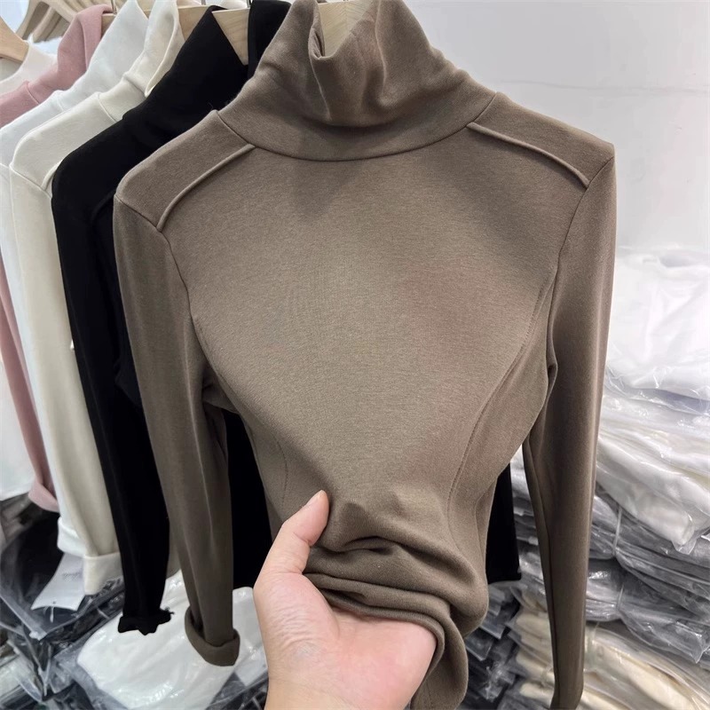 Thick inside the ride bottoming shirt high collar tops for women