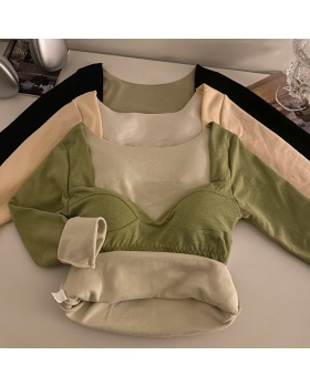 Low collar warmth underware with chest pad tops for women