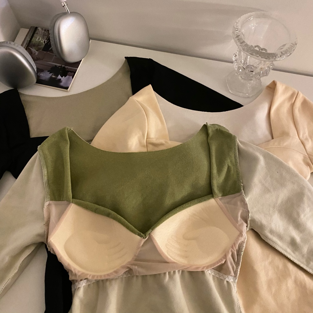 Low collar warmth underware with chest pad tops for women