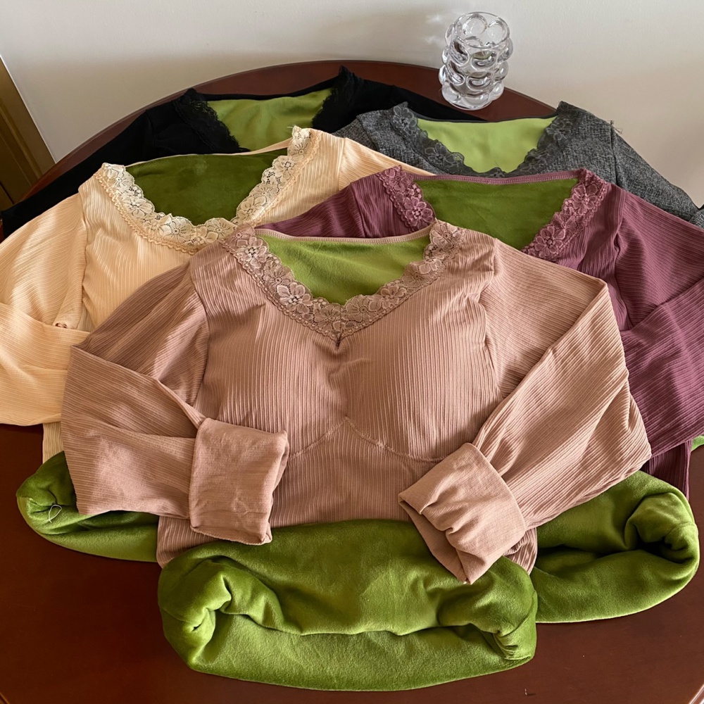 Plus velvet tops with chest pad warmth underware