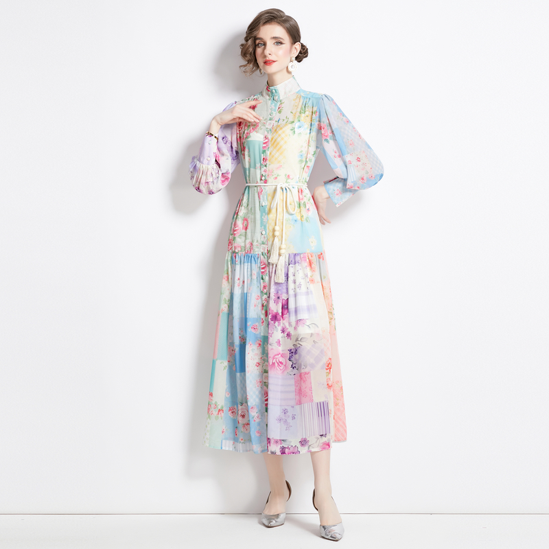 Spring printing mixed colors national style dress