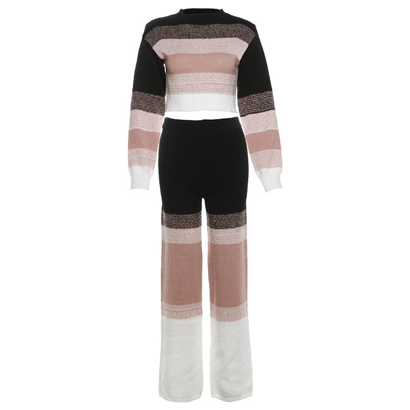 Knitted tops long pants a set for women