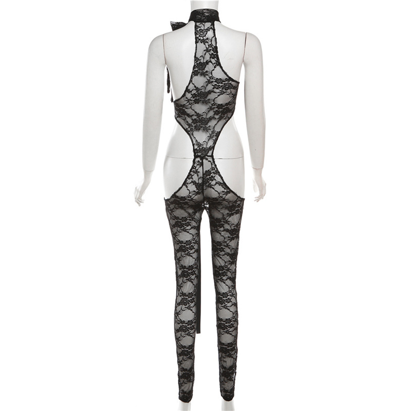 High waist perspective long tight jumpsuit for women