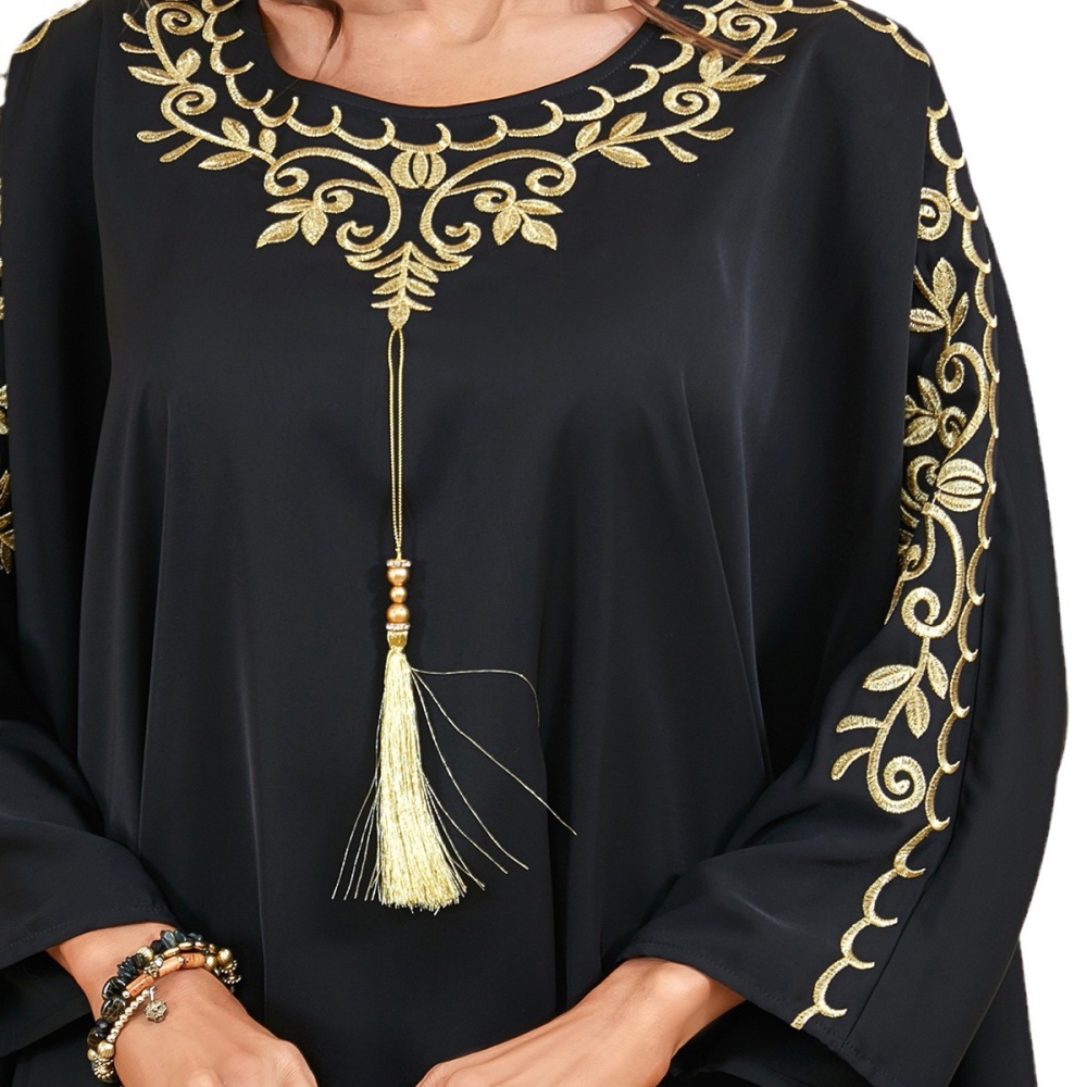 Black splice fashion embroidered bat sleeve dress