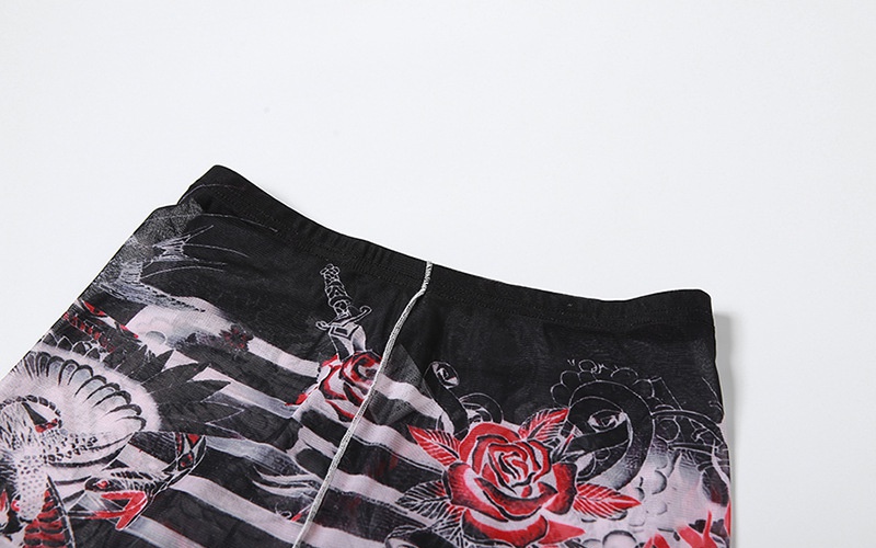 Sexy gauze tops printing long pants a set for women