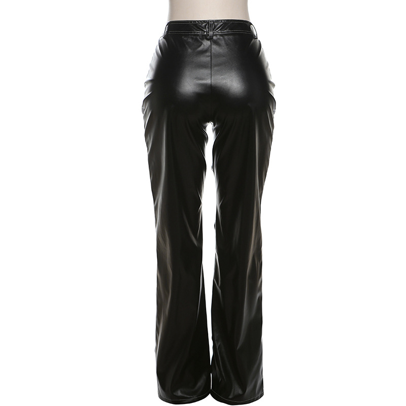 Autumn sexy leatherette hollow straight long pants