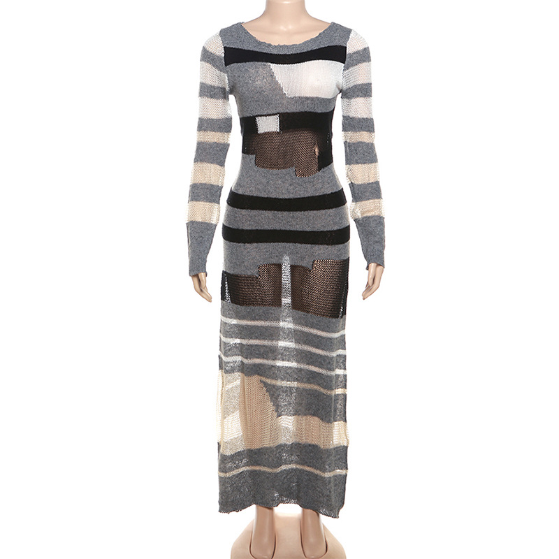 Hollow high waist knitted slim dress for women