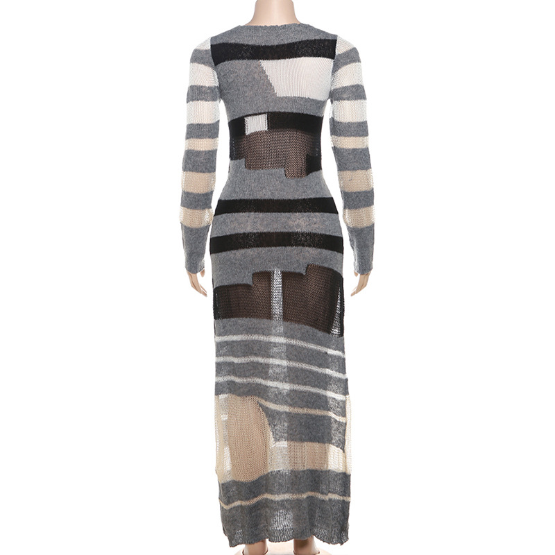 Hollow high waist knitted slim dress for women