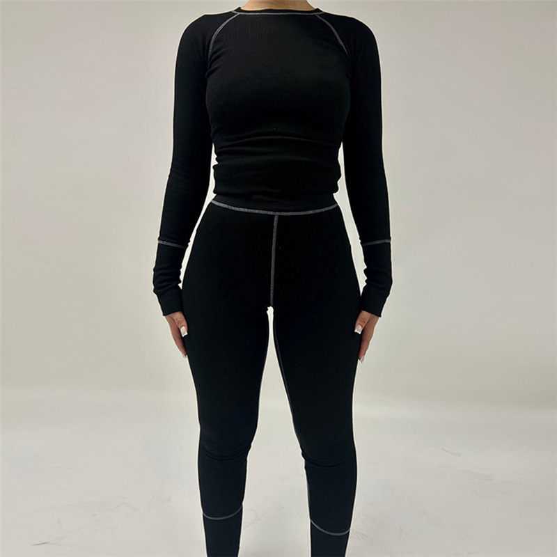 Slim long sleeve long pants fashion tops a set for women
