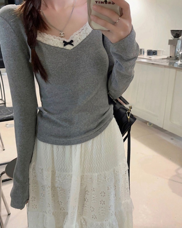 Autumn and winter long sleeve tops bow bottoming shirt
