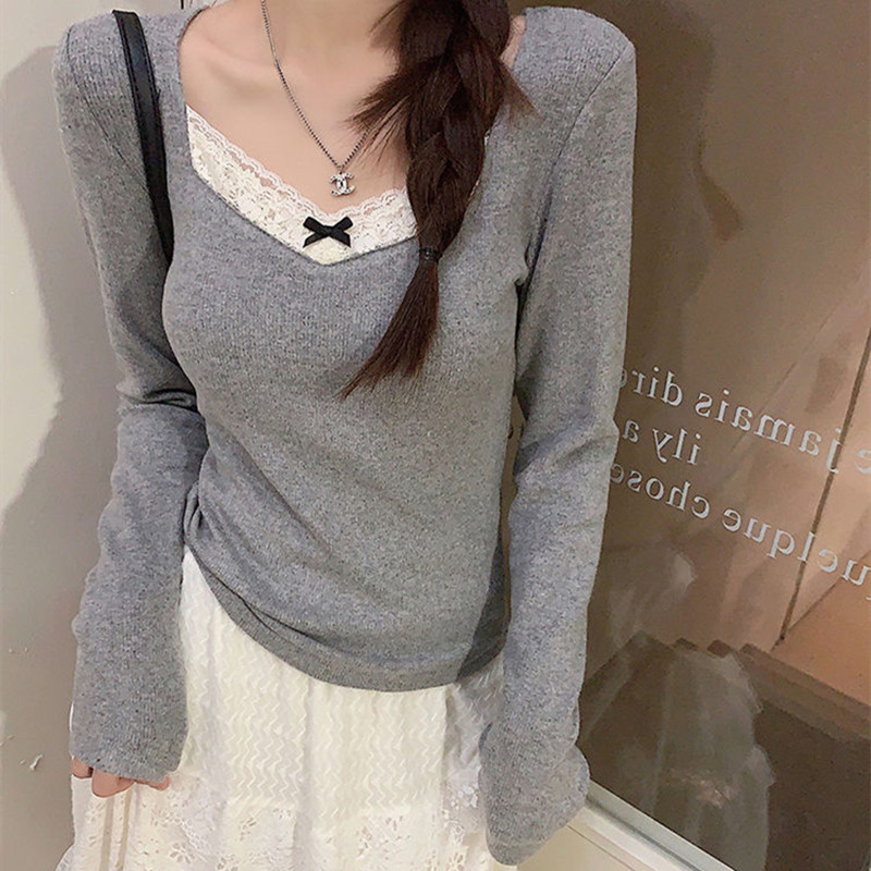 Autumn and winter long sleeve tops bow bottoming shirt