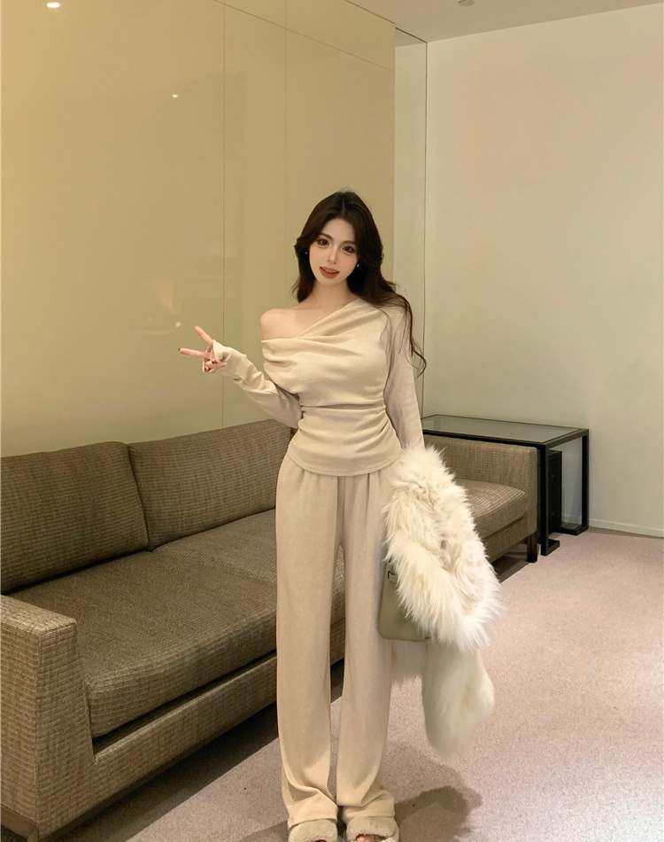 Long sleeve tops casual pants a set for women