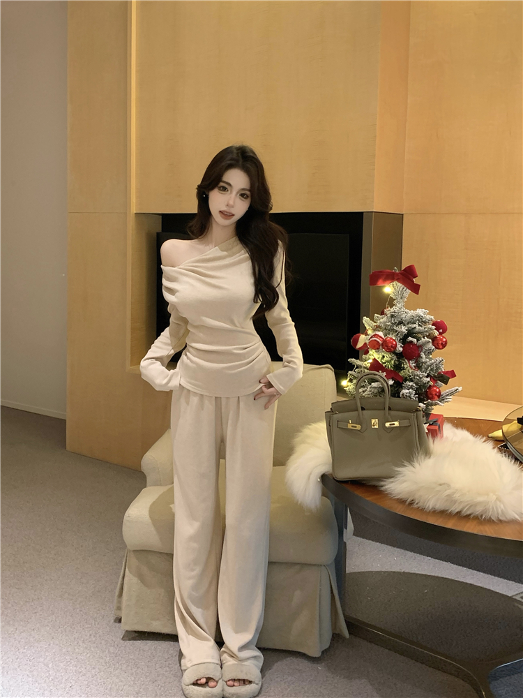 Long sleeve tops casual pants a set for women