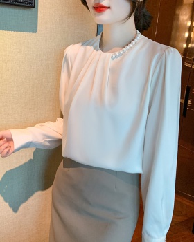 Round neck all-match tops satin long sleeve shirt for women