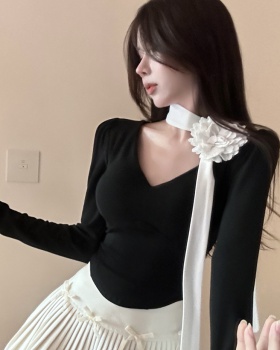 Stereoscopic slim T-shirt scarf tops for women