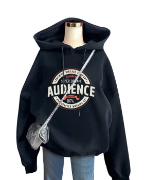 Autumn and winter drawstring tops thick hooded coat for women
