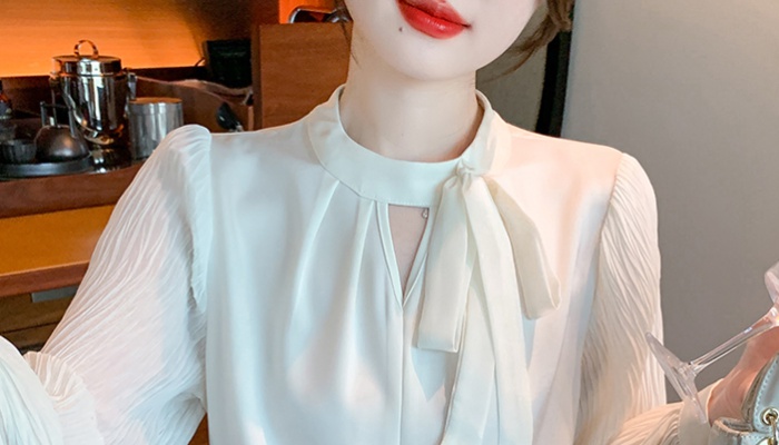 All-match splice long sleeve Korean style shirt for women