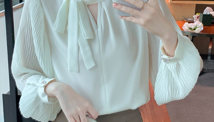 All-match splice long sleeve Korean style shirt for women