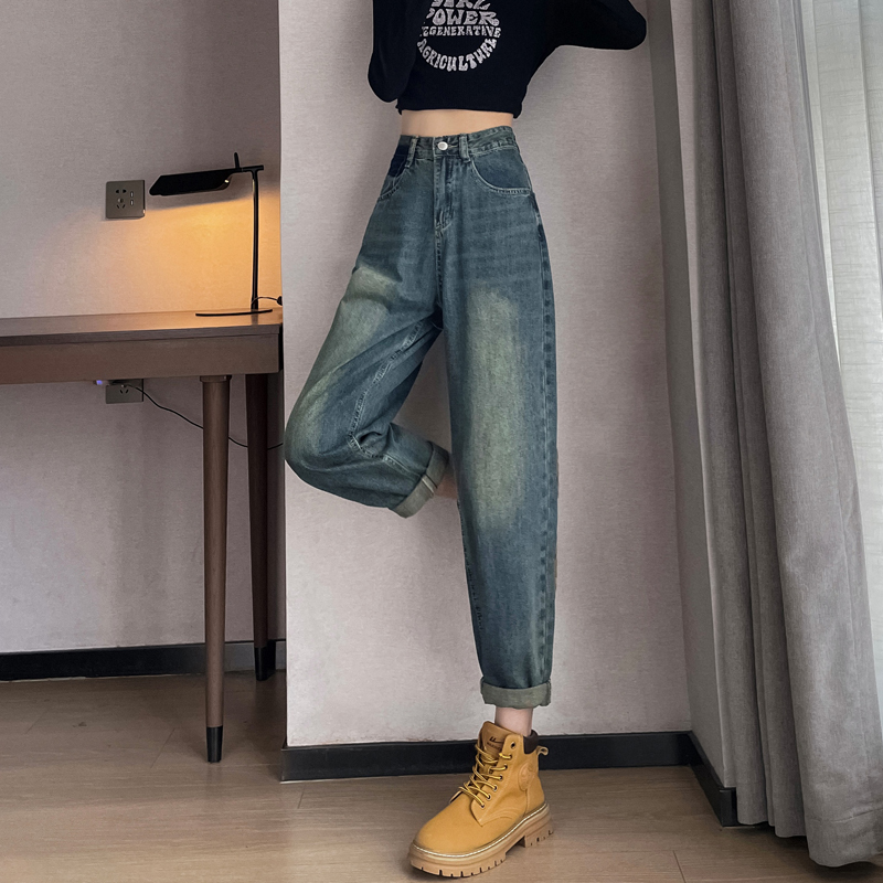 Retro slim loose pants harem mixed colors jeans for women