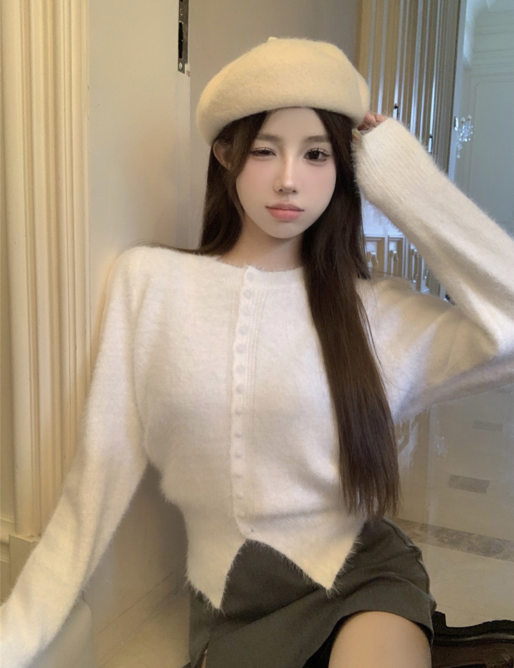 Chanelstyle Korean style coat multi buckles sweater