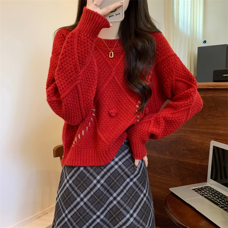 High quality Korean style red christmas pullover sweater
