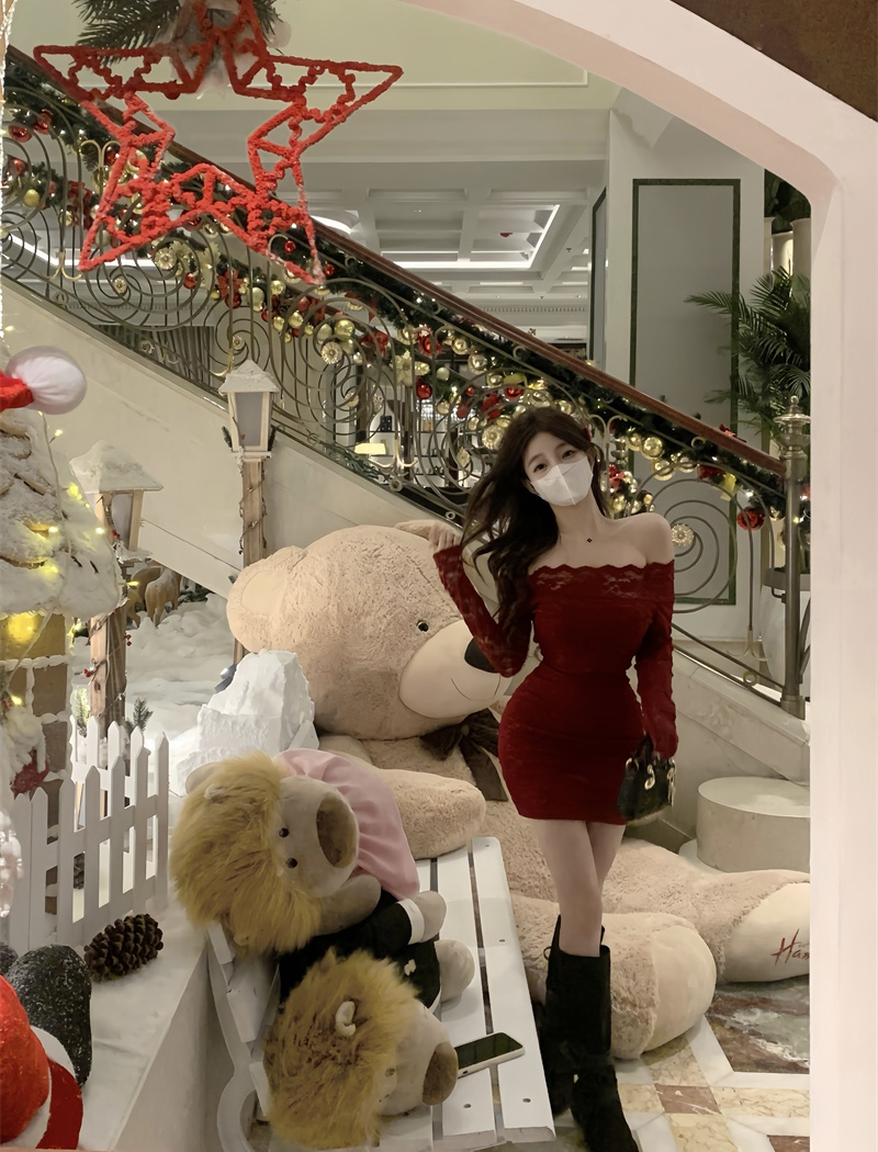 Bottoming christmas package hip lace dress