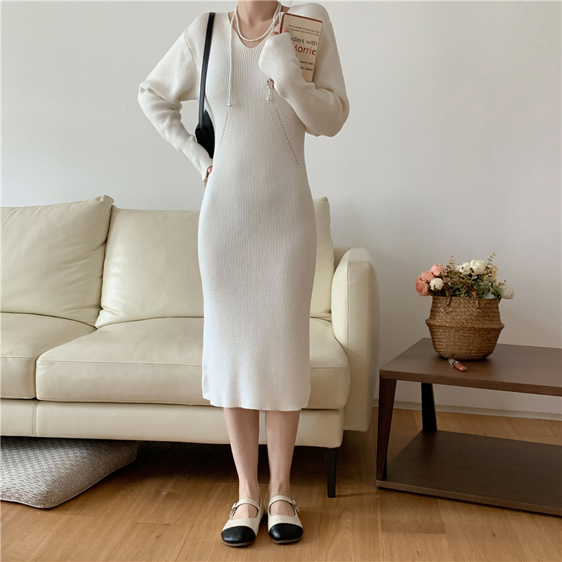 France style high elastic overcoat knitted dress for women