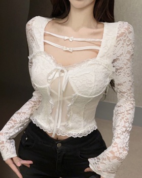 Lace long sleeve bottoming shirt short tops for women