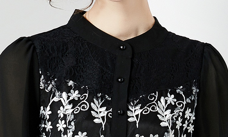 Splice cstand collar temperament lace autumn embroidery dress