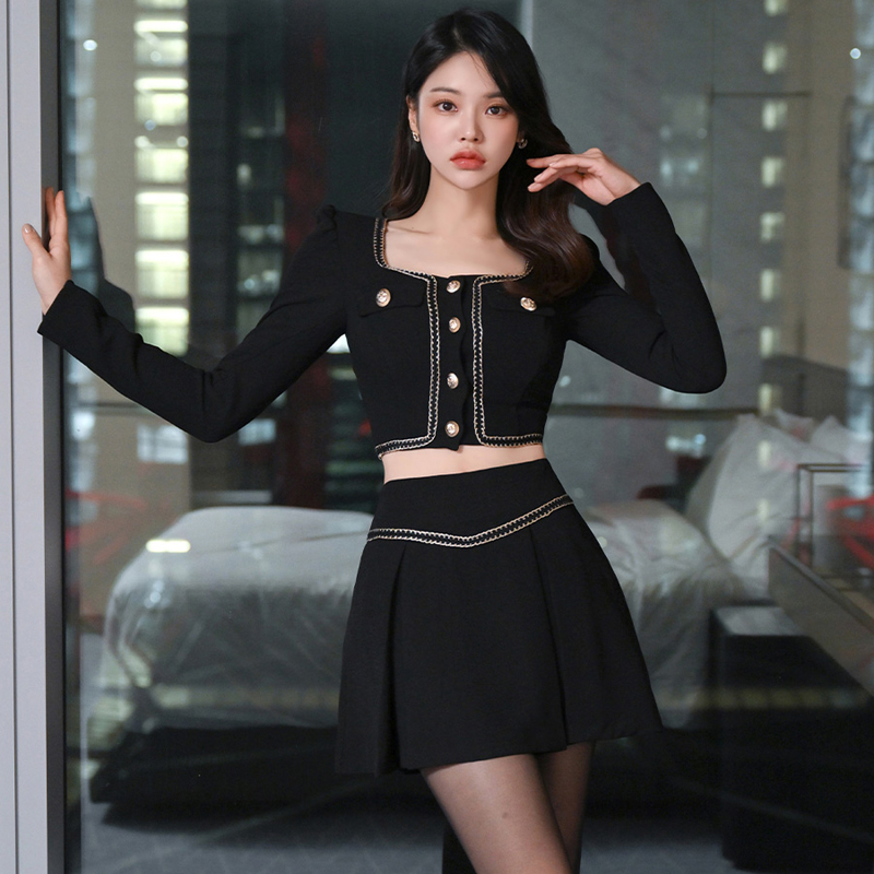 Spring Korean style chanelstyle coat 2pcs set for women